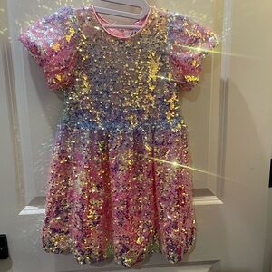 Lola + The Boys, Pink Rainbow Sequin Bubble Dress, size 6